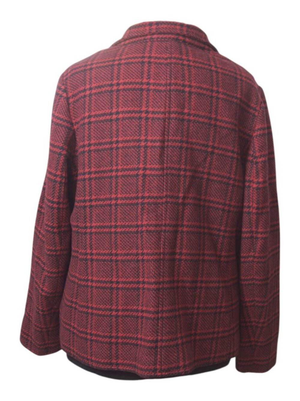Talbots Woman 16W Red Black Houndstooth Wool Blend Convertible Collar Blazer - Picture 8 of 16